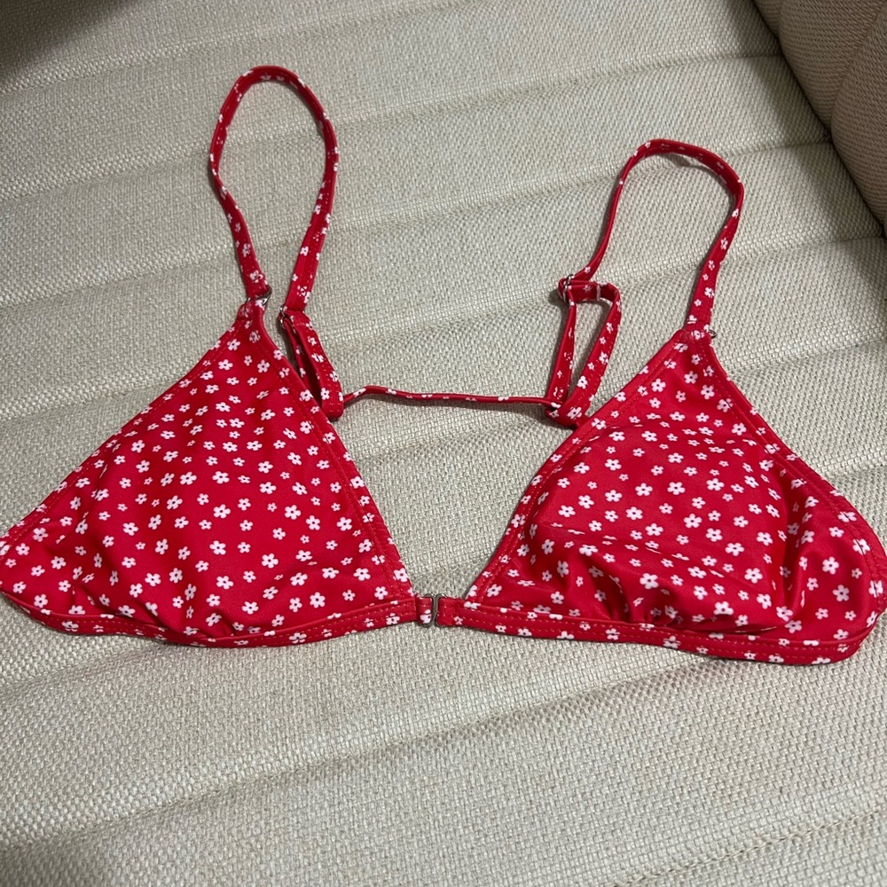 Red Floral Women's Bikini Top